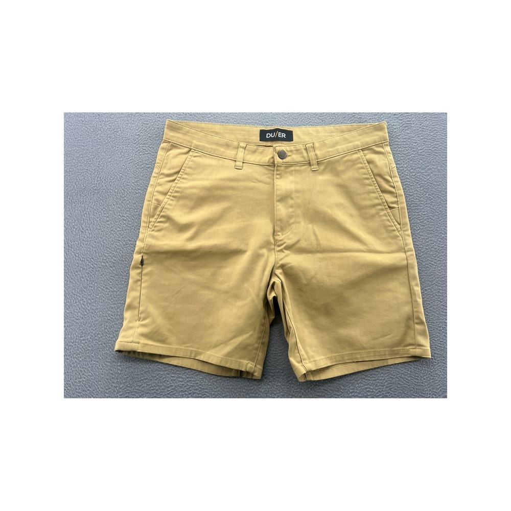 DU/ER Performance Shorts Men's Size 32 Tan Khaki Cotton Nylon Stretch Zipper